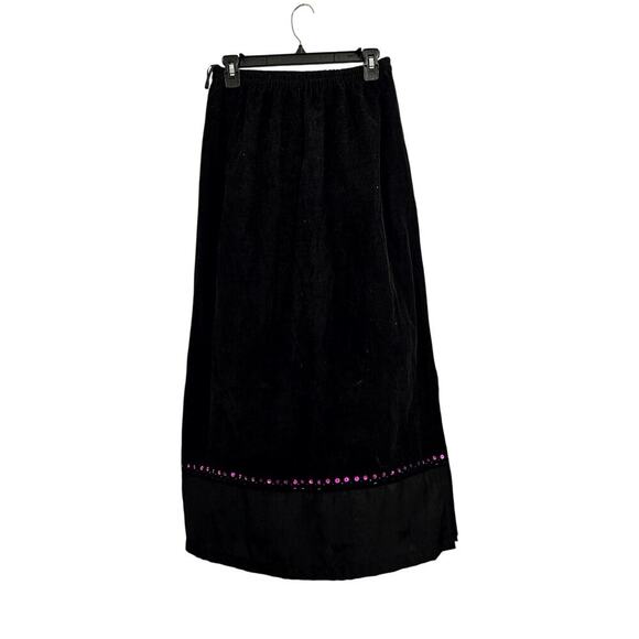 Usindo Corduroy Black Maxi Skirt Elastic Waist Satin Bottom Size Medium - Picture 1 of 6